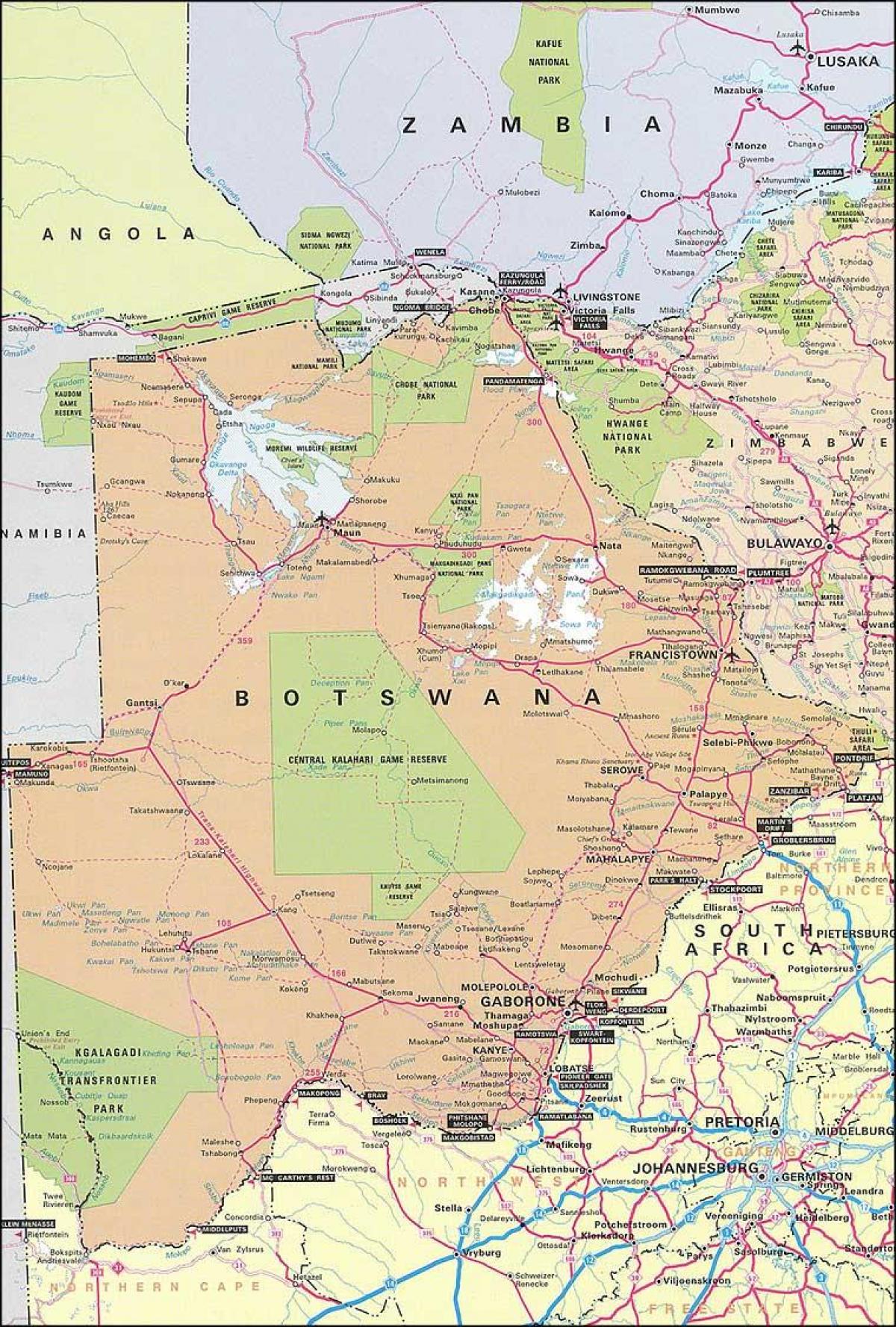 mappa stradale di Botswana