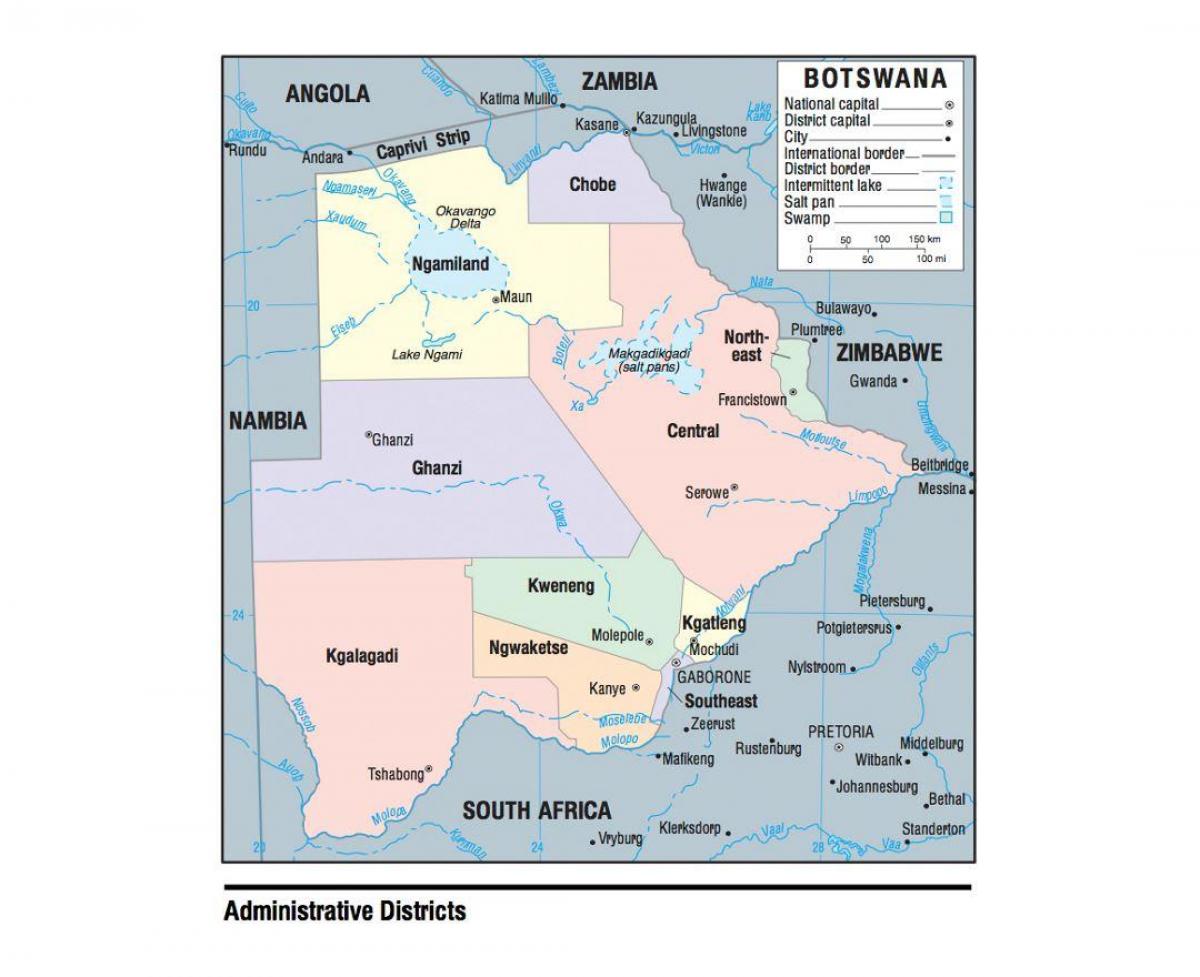 mappa del Botswana con i distretti