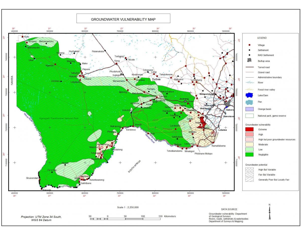 mappa del Botswana acque sotterranee