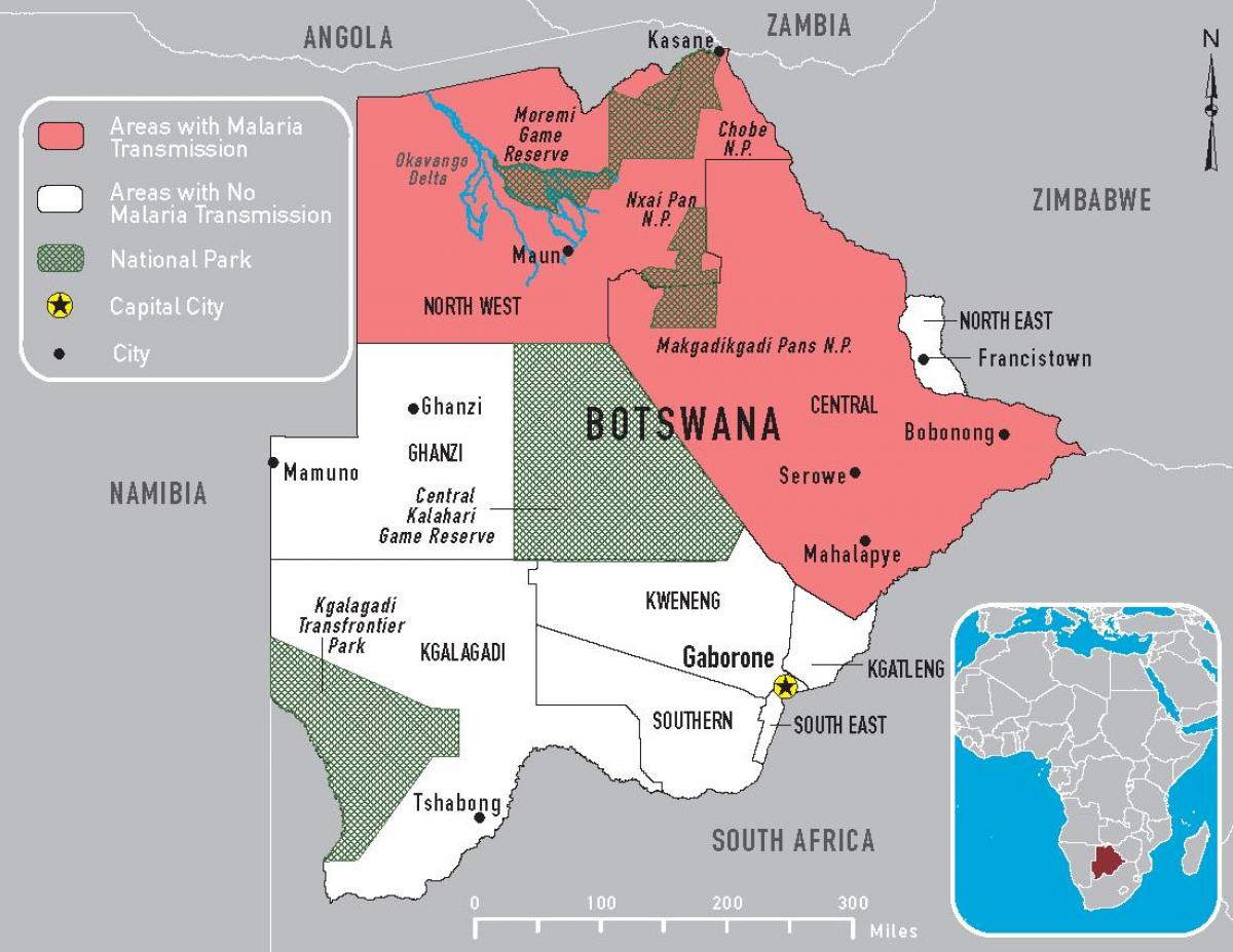 mappa del Botswana malaria