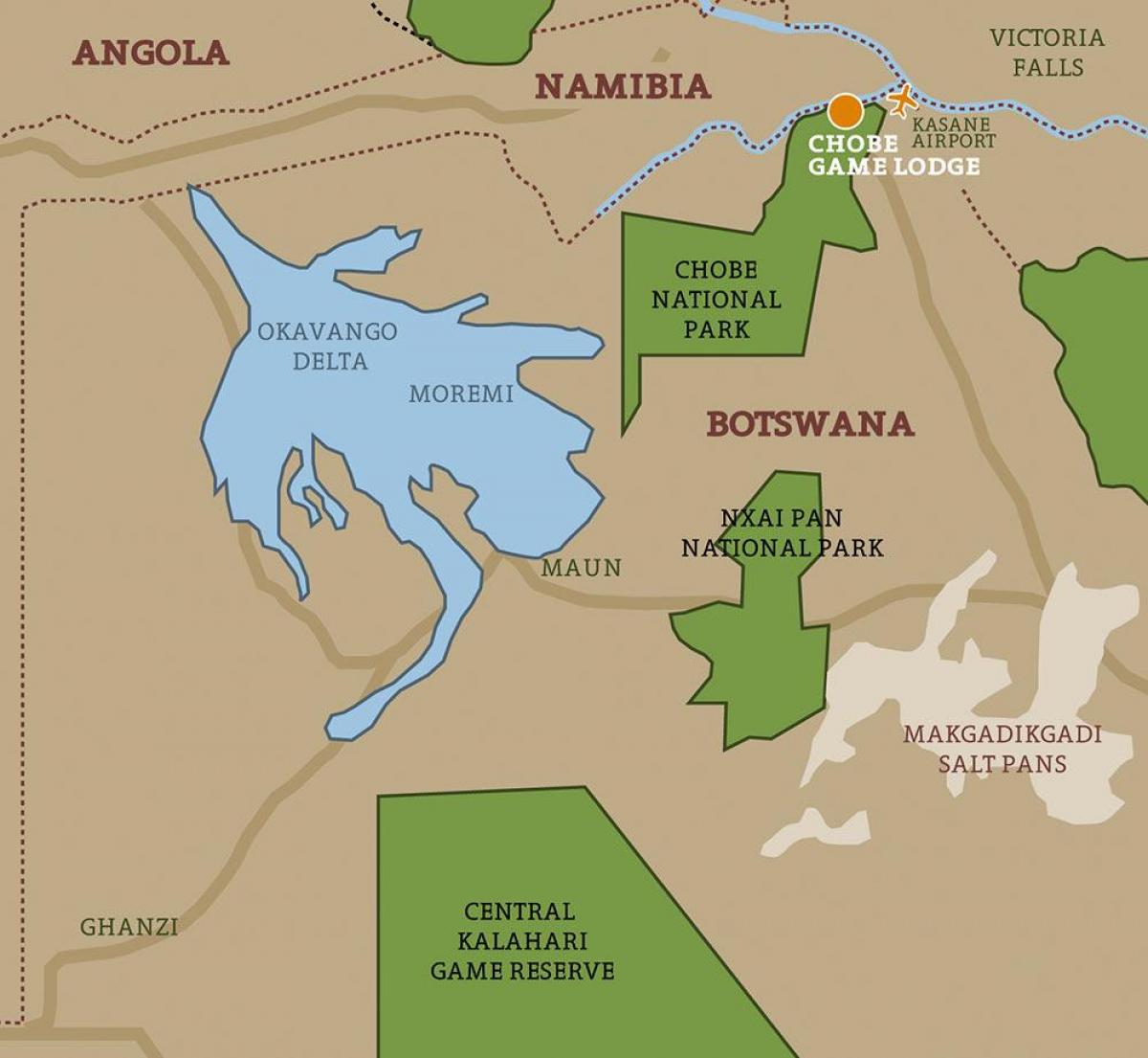 mappa del Botswana mappa parchi nazionali